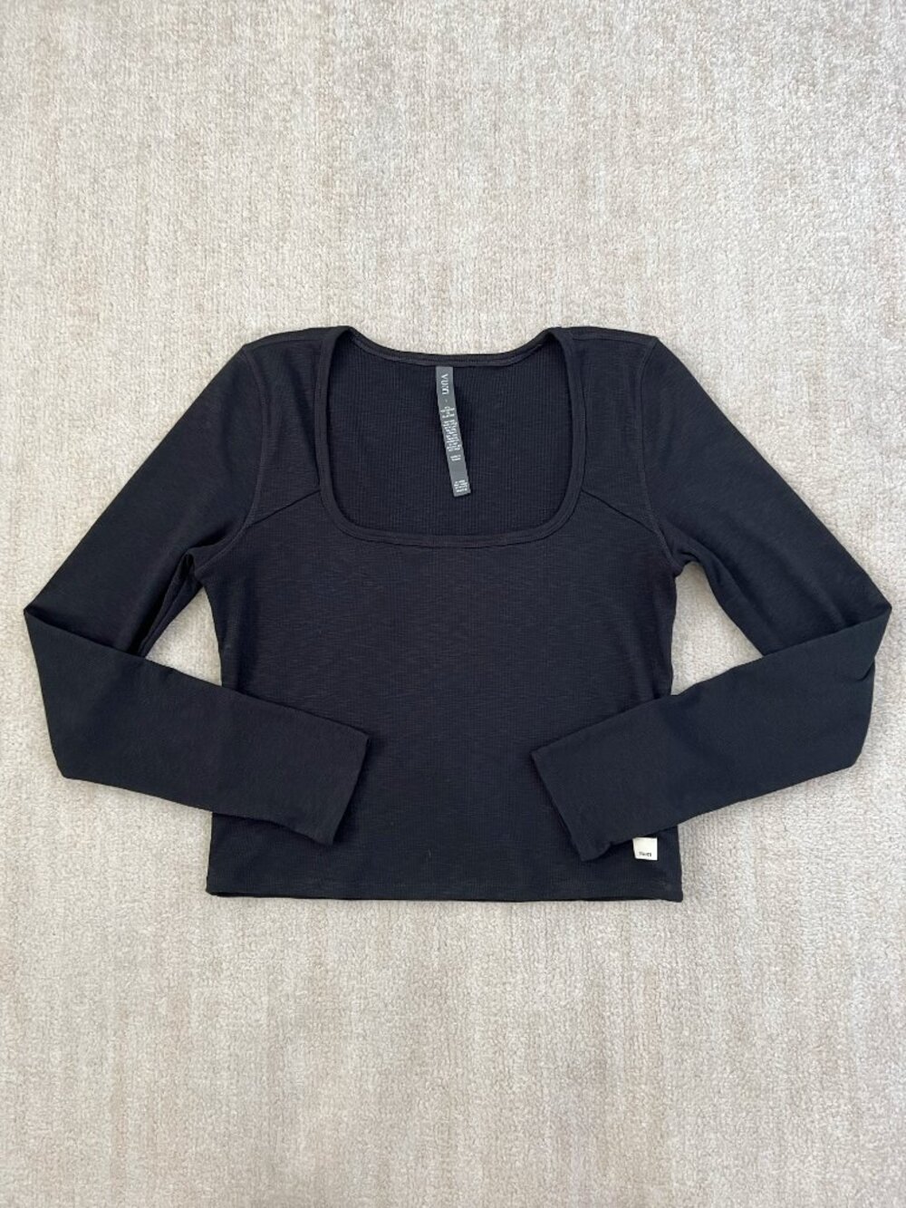 Vuori Sunrise Ladies Square Neck Long Sleeve Knit Top L Black
